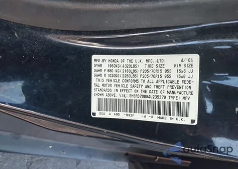 2004 Honda Cr-V Ex z USA, uszkodzony, nr VIN SHSRD78894U235379